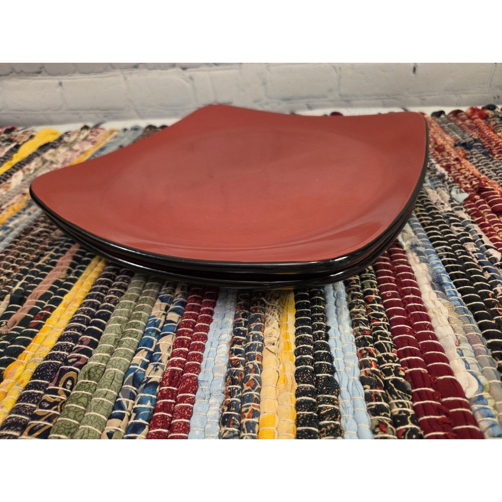 2 Corelle Hearthstone Stoneware Dinner Plate Chile Red & Black 11.5" square